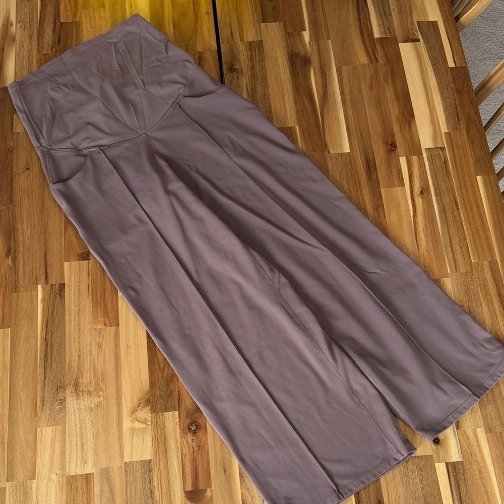 G4Free Maternity Wide Leg Yoga Work Pants in Taupe